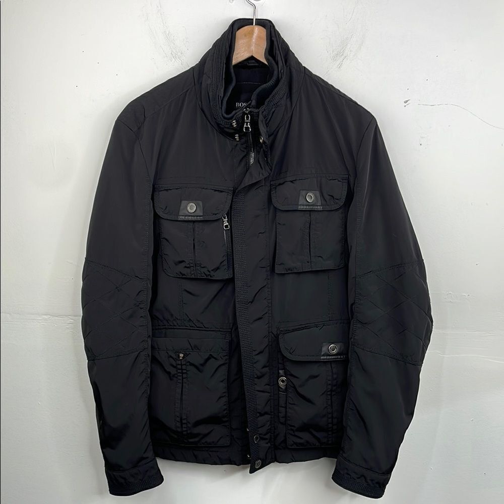 Hugo Boss Men’s L Black Military Utility Jacket Trim Fit Relaxed 38 Reg